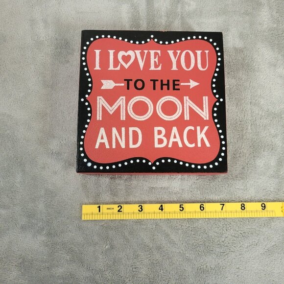 Love You to Moon Back Box Art Sign Red Hanging Free Standing Glitter S17E - Picture 2 of 8